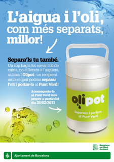 Los puntos verdes de Barcelona repartirán el Olipot, para depositar el  aceite de cocina usado - Recíclame